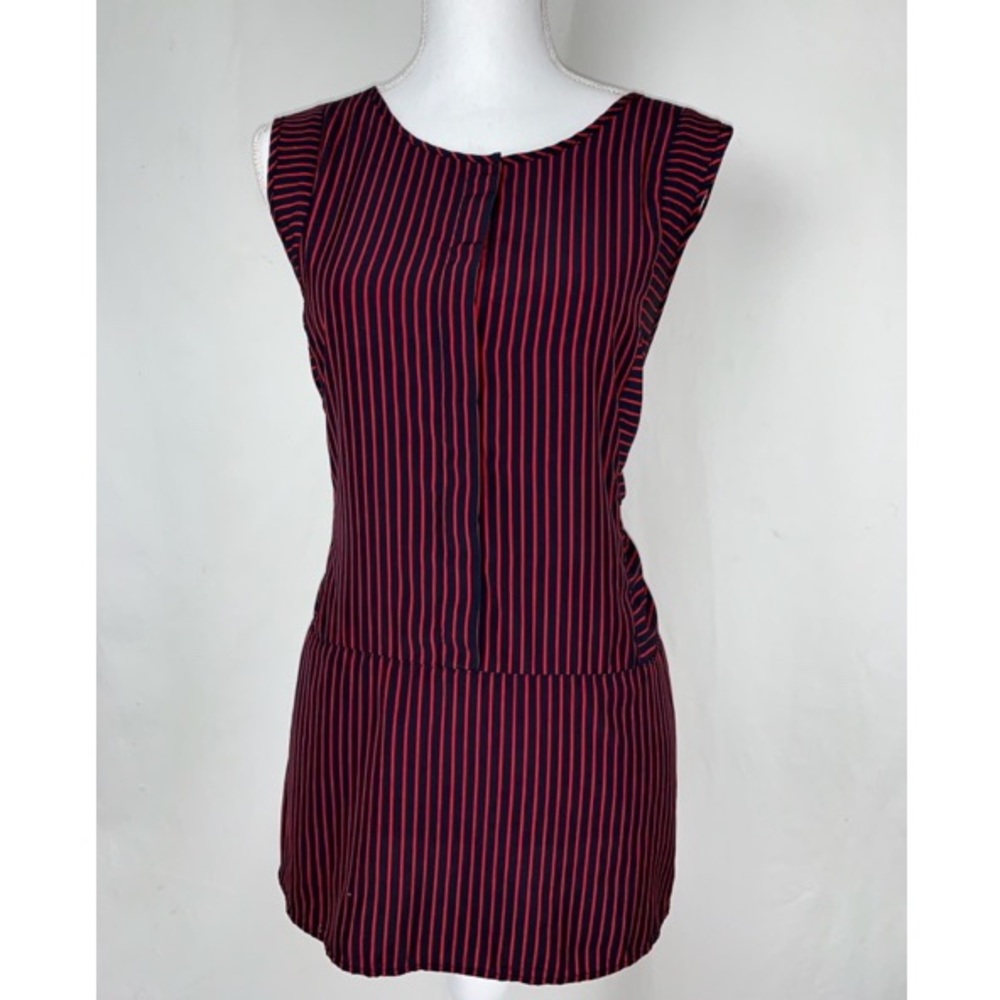 TOMMY HILFIGER SLEEVELESS TOP. BLUE AND RED STRIPE